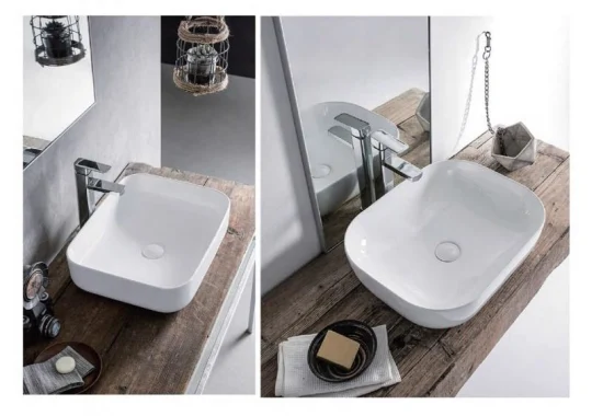 6043 モダンな衛生器具白長方形セラミック浴室シンクアート手洗い洗面器